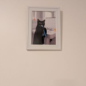 Black Cat Bathroom Wall Art Print, Tooth Brushing
